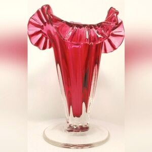 Vintage Chalet cranberry glass vase.